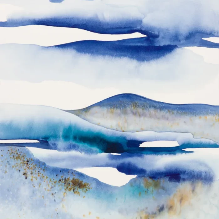 akvarel - abstraktní krajina v modrozelených barvách
