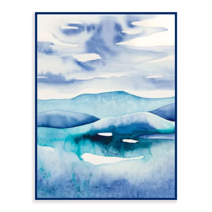 Ledová krajina - akvarel v kovovém rámečku.
