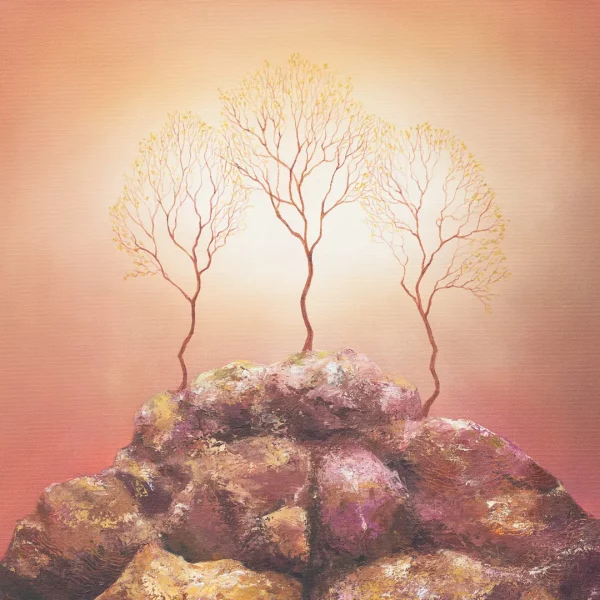 Detail obrazu O víře - tři stromy na skále