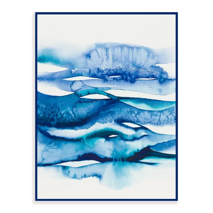 Abstraktní akvarel - mořské vlny, v modrém kovovém rámečku.