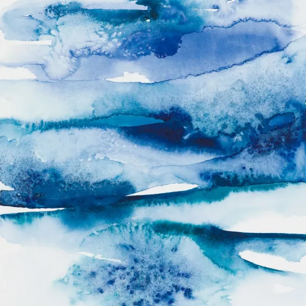 Mořské vlny - abstraktní akvarel v modrých tónech.