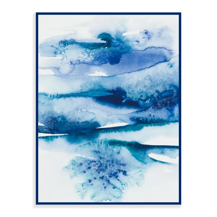 Mořské vlny - modré a modrozelené barvy moře - abstraktní akvarel v rámečku.