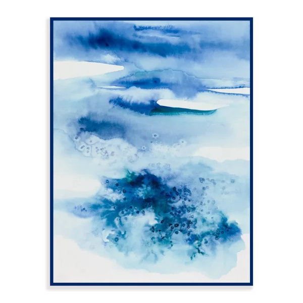 Mořské vlny - modré a modrozelené barvy moře - abstraktní akvarel v rámečku.