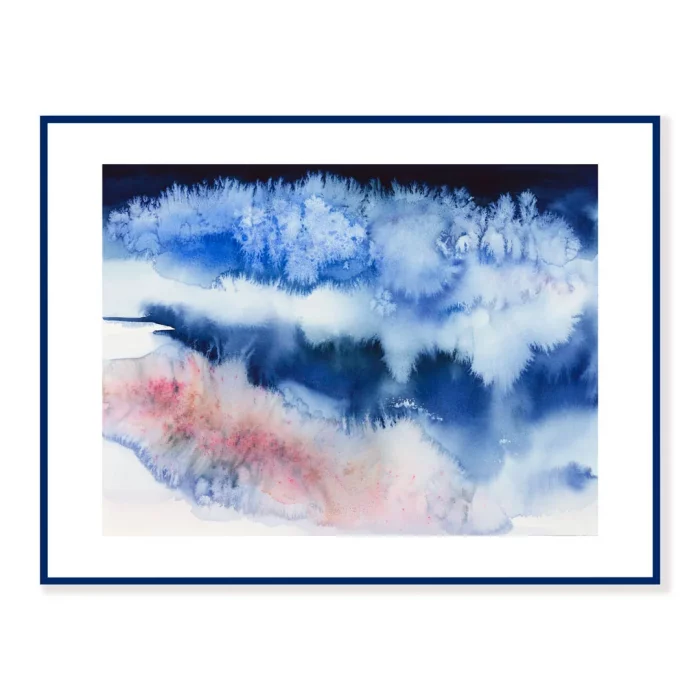 Abstraktní obrázek s mořskými vlnami a podmořským světem - tisk akvarelu.